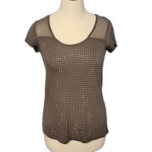 INC INTERNATIONAL CONCEPTS Women's S XS Top Sheer Gray Round Neck Studded Party